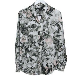BANANA REPUBLIC Dillon Shirt Gray Floral Bow Blouse Medium NWT